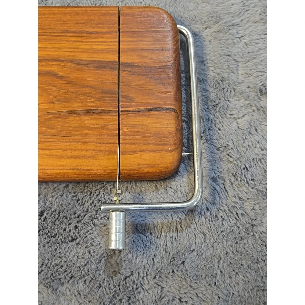 Good‎ Wood Genuine Teak Wire Cheese Slicer Cutting Board MCM Charcuterie 10